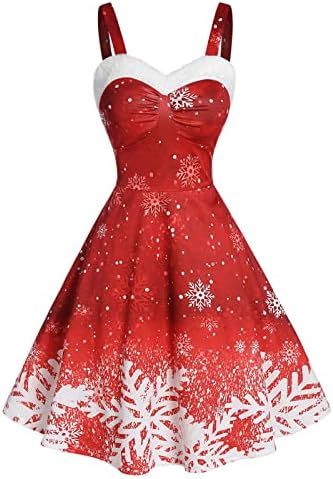 נדנדה שמלות לנשים סקסי קלע תה שמלת חג המולד הדפסת 1950 בציר רוקבילי נשף קאמיס חולצת סטרפלס שמלה