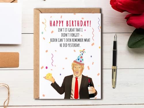 Oysterspearl Biden Can's Can אפילו זוכר את מה שהוא עשה אתמול - כרטיס יום הולדת שמח מצחיק של טראמפ - Donald