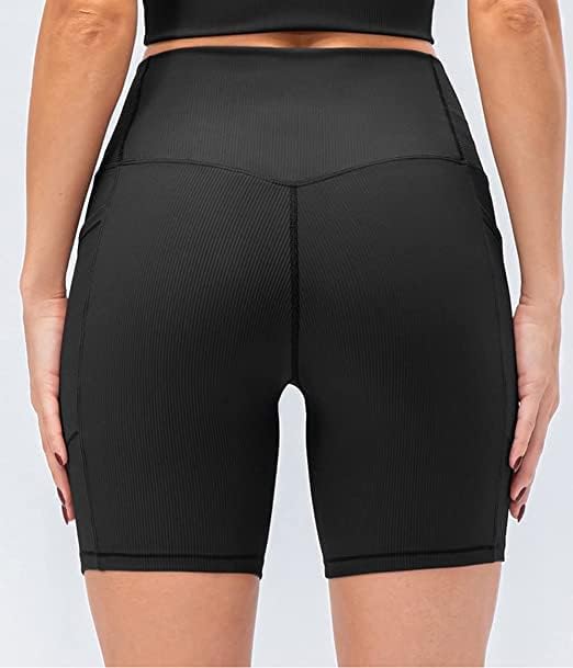 מכנסי יוגה במותניים גבוהות לנשים מצולעות על גבי מותניים מצולמות בקרת בטן אימון שלל אופניים קצרים 1 pc