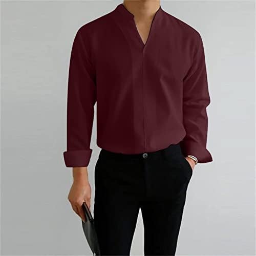 XXBR 2022 Mens New Mens V צוואר חולצות שרוול ארוך עמדת צווארון רגיל גברים מתאימים גברים עסקיים