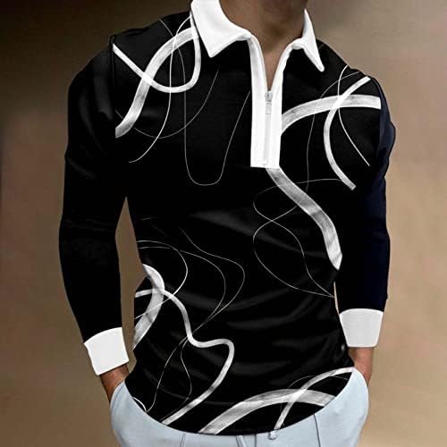 גברים אופנה רוכסן דש רוכסן 3D דפוס דיגיטלי דפוס דיגיטלי שרוול ארוך חולצה חולצה חולצה עליונה טי כהה חולצות
