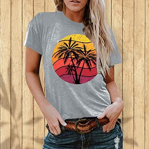 חולצת טריקו עם שרוול קצר של נשים הדפס עץ דקל טי גרפי טי טיי נשים עליונות חוף קיץ חולצות צוואר