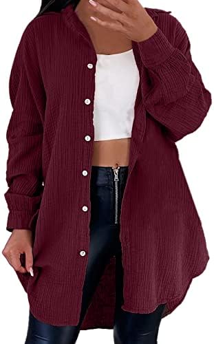 נשים נופלות חולצות פשתן דקיקות כפתור מעילי עמדת שרוול ארוך מעילים אורך אורך מכסה סוודר קרדיגן