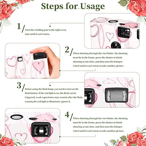 3 חבילה חד פעמי מצלמות לחתונה 27 אקס-35 ממ שימוש יחיד סרט מצלמה לב מודפס לזרוק מצלמה עם פלאש ורצועת