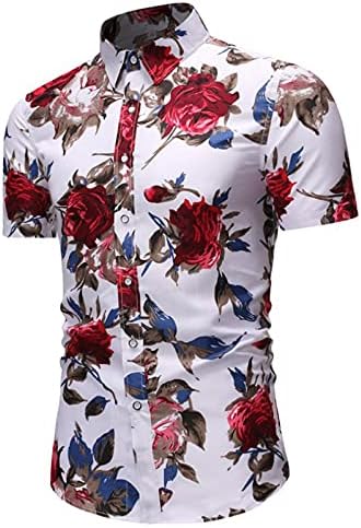 גברים דקיקים בכושר חולצות מודפסות חוף חוף הוואי שמלת כפתור חולצת טי חולצה שרוול קצר צמרות פרחוניות