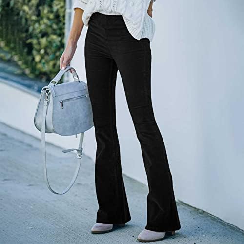מכנסי רגל רחבים של Ozmmyan לנשים חורף סתיו סתיו כיס מלא מכנסי התלקחות מזדמנים מכנסיים ארוכים