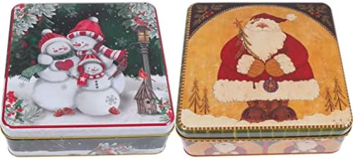 2 יחידות כיכר חג המולד קוקי פחיות עם מכסה להענקת מתנות, חג המולד סנטה קלאוס ושלג מודפס מתכת פחיות עבור, ממתקים,