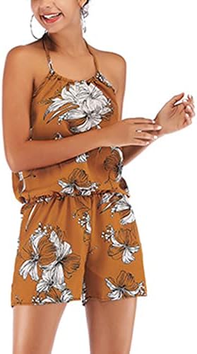 עניבת הלטר לנשים מכנסיים קצרים סרבל בוהו הדפס פרחוני קאמי רומפרס קיץ סרבלים רחבים ללא שרוולים.
