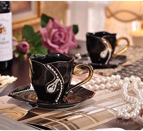 ספל קפה יהלומי תה כוסות תה יצירתי כוס קפה עם צלוחיות וכפות ספלי קרמיקה עם כוסות קישוט של אבני