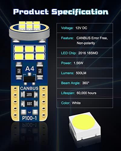 Qoope 194 נורת LED סופר בהיר לבן 500lM CANBUS שגיאה בחינם T10 168 2825 W5W ללא קוטביות נורות LED 18S