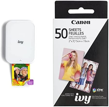 Canon Ivy 2 Mini Photo מדפסת, הדפס ממכשירי iOS ואנדרואיד תואמים, הדפסים דביקים-גב, חבילת נייר