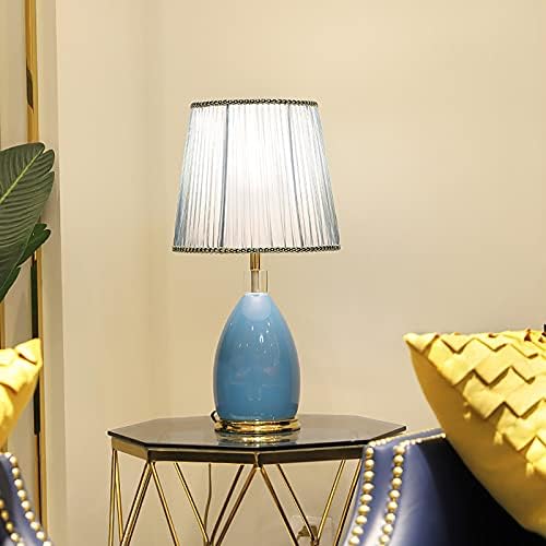 QTBH מנורות שולחן ליד מיטה מנורות שולחן כחול מודרני קרמיקה מנורות שולחן ליד מיטה עם מלמפי בד סגנון