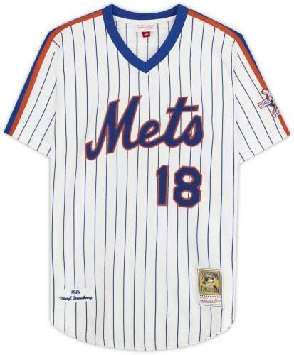 Darryl Strawberry New York Mets חתימה מיטשל לבן וג'רזי אותנטי עם כתובת 86 WS Champs - גופיות MLB עם חתימה