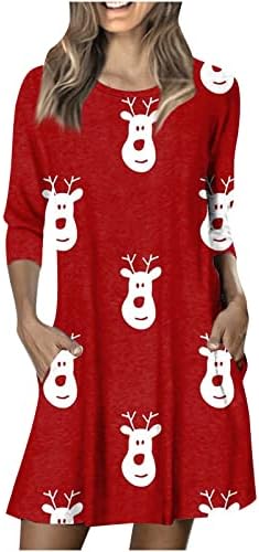 נשים מקרית חולצה שמלת חג המולד ארוך שרוול אופנה גרפי מודפס טוניקת שמלת רופף זורם נדנדה משמרת שמלות
