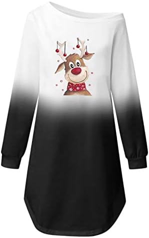 נשים סוודר שמלות אופנה חג המולד מודפס ארוך שרוול קר כתף עגול-צוואר טוניקת חולצות מיני חולצות שמלה