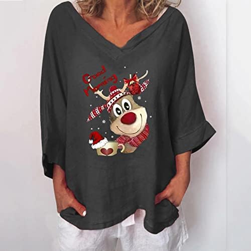 מכוער חג המולד חולצות לנשים חמוד איילים שלג הדפסת מזדמן רופף ארוך שרוול צווארון חולצות סוודר