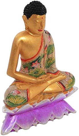 פסל עץ דתי מטאלי של נוביקה, בודהה 7.75 בגובה על לוטוס