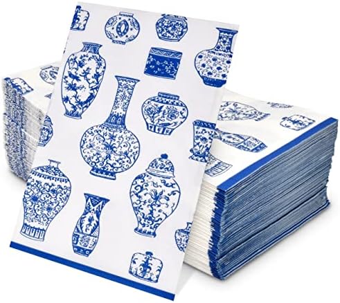 100 כחול פרחוני אגרטל אורח מפיות דקורטיבי יד מגבות 3 רובדי חד פעמי נייר כחול ולבן אגרטלים & כדים