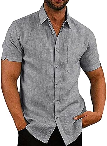 כפתור מזדמן של HDDK לגברים למטה חולצות שרוול קצר חוף קיץ חוף כותנה כותנה רגילה של צווארון צווארון