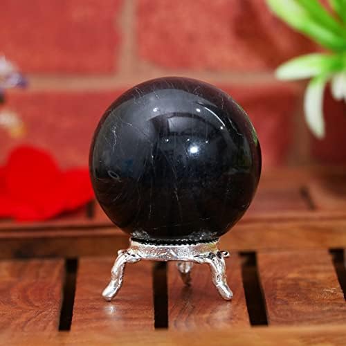 Zaicus 50-60 ממ שחור טורמלין כדור כדור עם כדור אבן חן מתכת לכישוף וכדורים דקורטיביים פיסול פסל פסלון עיצוב