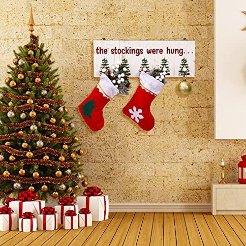 מחזיק גרב לחג המולד עם 5 ווים, הגרביים היו תלויים שלט עץ עץ חג המולד עץ גרב עץ קולב כפרי גרב קיר תליה שלט קיר מחזיק