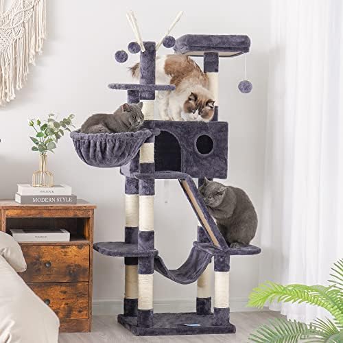 היי-אח חתול עץ, 61 אינץ חתול מגדל עבור מקורה חתולים, חתול בית עם מרופד פלטפורמת מיטה, צעצוע כדורי, גדול