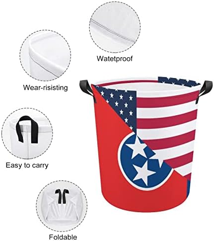 אמריקאי וטנסי מדינת דגל סל כביסה מתקפל סל כביסה סל אחסון תיק עם ידיות