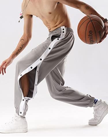 גברים של כדורסל מכנסיים צד גבוהה פיצול עיתונות כפתור פסים מכנסי טרנינג אתלטי רצים תחתון מכנסיים