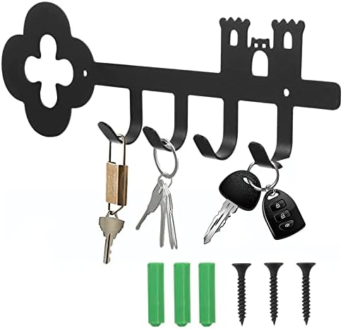 CONIENGK שחור קטן מחזיק מקשים רכוב, מחזיקי מפתח מתכת לקיר, מתלה מפתח עם 4 ווים למפתחות ופריטים קטנים,