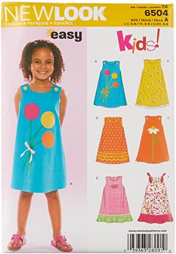 פשטות יו 06504 מראה חדש קל לתפור ערכת דפוס תפירת שמלת ילדה ללא שרוולים, קוד 6504, מידות 3-8