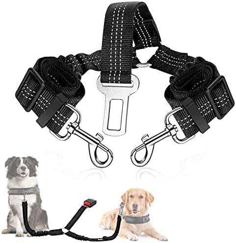 חגורת בטיחות כלבים של סלטון, רצועת בטיחות רכב כפולה של חגורת בטיחות כפולת כלב עם חיץ באנג'י אלסטי, ללא