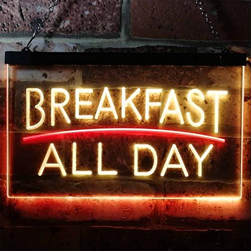 ארוחת בוקר כל היום פתוחה מסעדה בית קפה צבע כפול LED שלט ניאון אדום וצהוב 16 x 12 ST6S43-I0311-RY