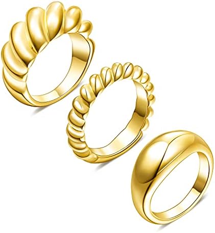 ליין וודס שמנמן טבעת סט: 14 קראט מצופה זהב קרואסון קלוע מעוות כיפת טבעת תכשיטים לנשים גברים בני