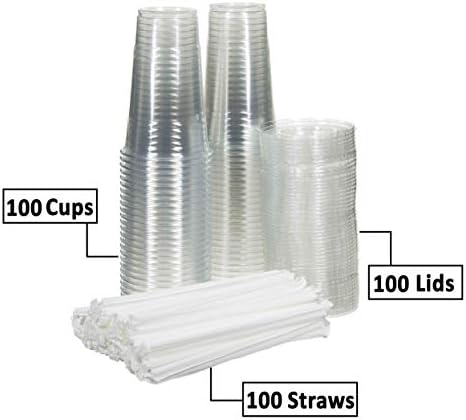 כוסות פלסטיק שקוף חד פעמי בטוח ללכת עם מכסים שטוחים וקשיות / קפה קרח / תה בועה / שייק / משקה קר / מילקשייק / נסיעות.