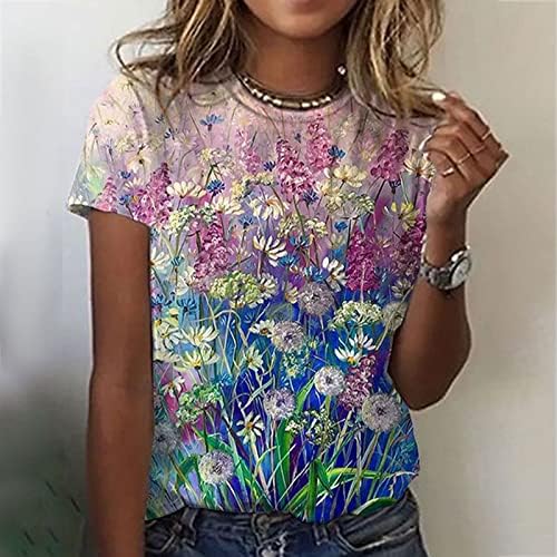 צמרות שרוול קצרות של נשים מסוגננות נערות נערות פרפר צבע בלוק הדפסת חולצות טי קיץ טי בסיסי חולצה מזדמנת רופפת