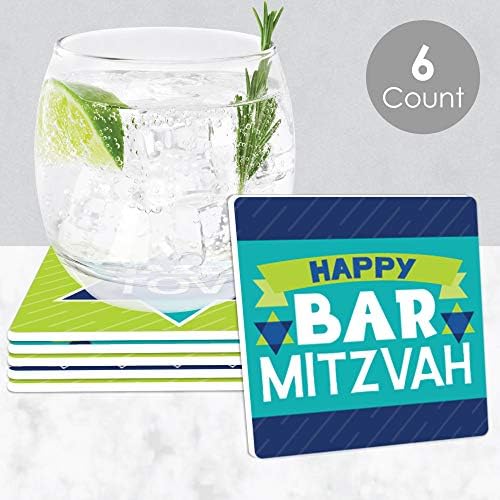 נקודה גדולה של אושר Blue Bar Mitzvah - קישוטים למסיבות נער מצחיקים - חופי שתייה - סט של 6