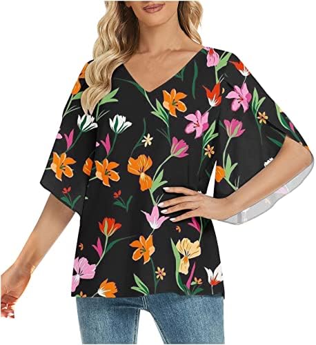חולצת הדפסת פרחים של קיץ V-Nect נשים