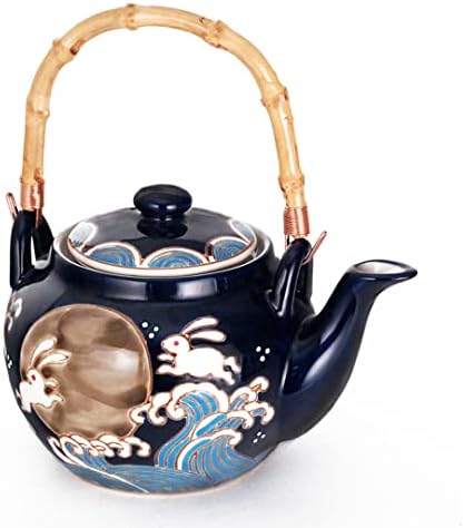 מכירות שמחות בסגנון יפני מושלם תה חרסינה סט קומקום עם מסננת, ידית עץ ו -4 כוסות תה
