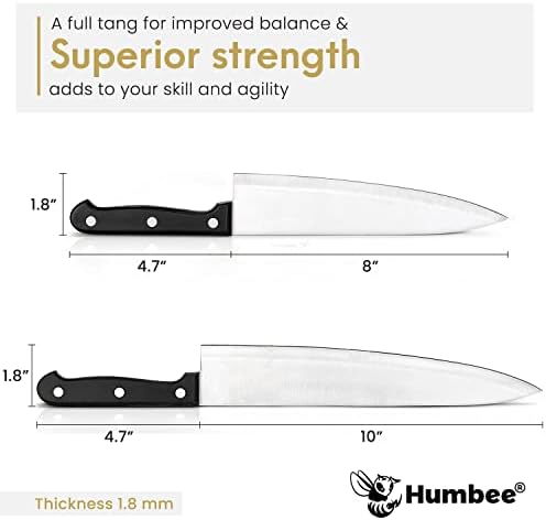 Humbee - סכין שף 8 אינץ ' - נירוסטה פלדת פחמן גבוהה להב טאנג מלא עבור פרו ושימוש אישי ידית ארגונומית