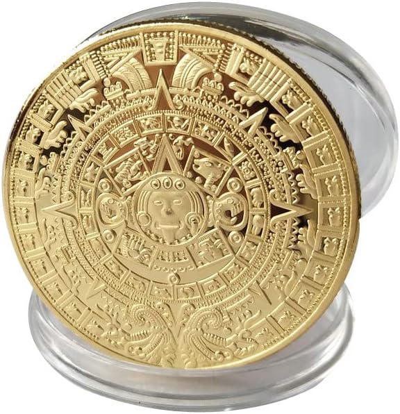 המאיה האצטקים לוח שנה זהב מצופה מטבע, נבואת הנצחה מזכרות מטבעות, דו צדדי בולט אמנות אוסף ,חבילה של 5 מ קויו