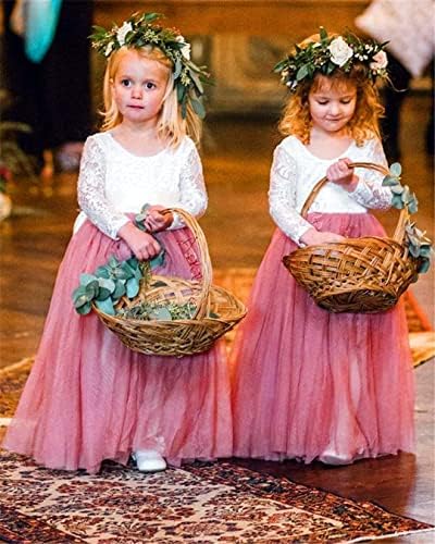 ילדה פעוט מלא-אורך ישר טול טוטו תחרה חזרה מסיבת פרח שמלת ילדה