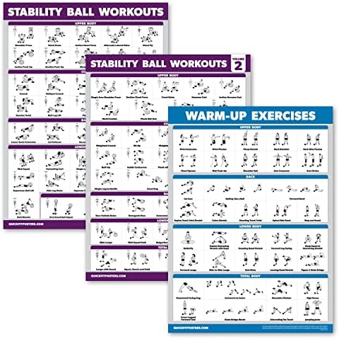לימוד ארמון 3 חבילה - תרגילי אימון כדור יוגה נפח 1 ו -2 + עלייה מחמימה - שגרת כדור יציבות - תרשימי כושר