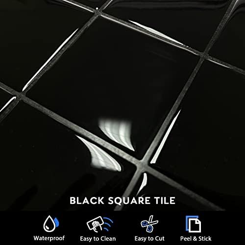 אריחי קילוף שחורים ומקל אחורי, 10 x 10 דבק עצמי ויניל 3D אריחי קיר פסיפס מרובעים לחדר אמבטיה למטבח