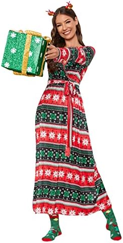 שמלות לחג נשים נ 'צוואר הדפס חג המולד לבוש מותניים של שמלות שמלות צווארון אלגנטיות 2022 2022