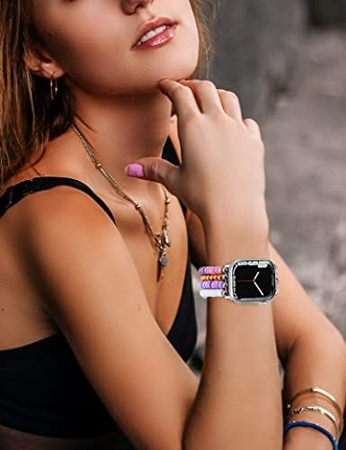 צמיד חרוזים JR.DM תואם ל- Apple Watch 38 ממ 40 ממ 41 ממ לנשים בנות, רצועת שעון תכשיטים בעבודת יד