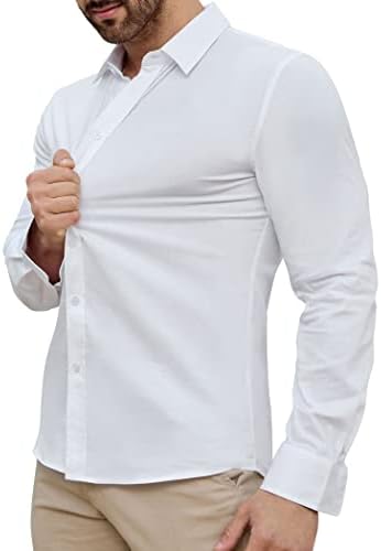 זאפול גברים של למתוח קמטים-משלוח שמלת חולצות מוצק ארוך שרוול כפתור למטה מזדמן כותנה חולצה