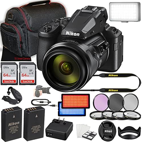Nikon CoolPix P950 16MP 83X נקודה דיגיטלית אופטית וצילום מצלמה + זיכרון 128 ג'יגה -בייט + אור וידאו LED