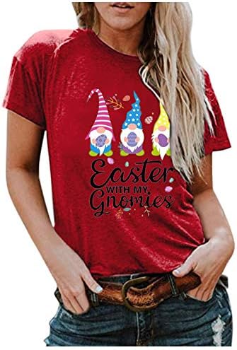 חולצת טס פסחא לנשים ביצים צבעוניות חולצות הדפס אותיות עגול