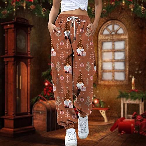 מכנסי טרנינג לחג המולד של Dsodan, מכנסי טרניש סינץ 'תחתית חג המולד גבוה המותניים המותניים ספורט מכנסיים
