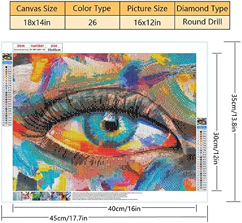 טישירון 5D ציור יהלום מקדחה מלאה, עיניים צבעוניות ערכות ציור יהלומים ערכות ציור יהלום ערכת ילדים מלאים
